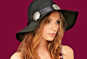 UNIF Black Wide Brim Floppy Hat Silver Conchos Eye Cross Cannabis Gothic Western